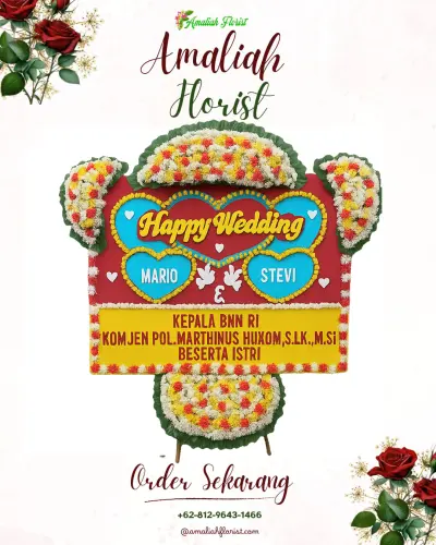 Karangan Papan Bunga Pernikahan di Aula Hotel Neo Palangkaraya